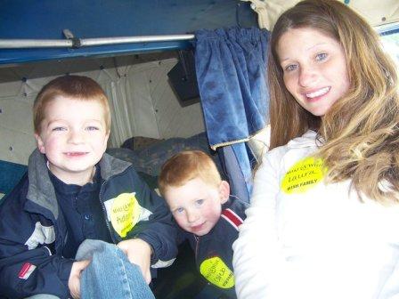 Aidan and Bryce with Mom on convoy